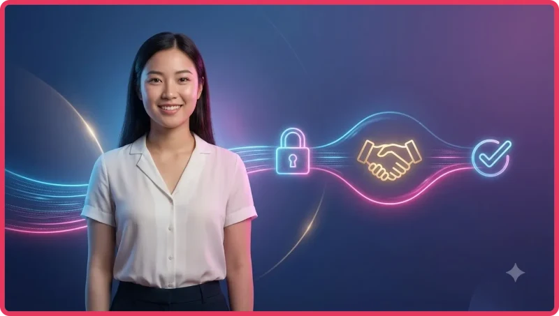 Giao diện minh họa nền tảng uy tín với biểu tượng bảo mật và luồng xác minh giao dịch