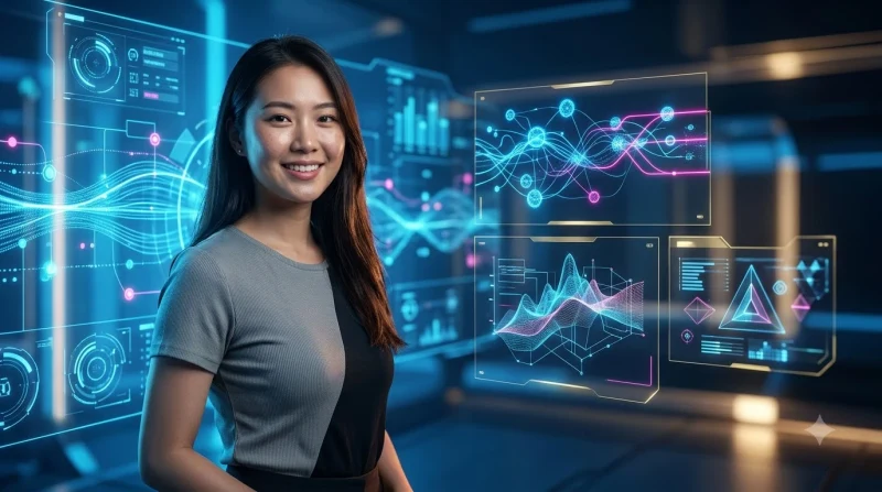Năm biểu tượng holographic phát sáng đại diện cho top 5 lợi ích soi kèo online trên nền xanh đen điện ảnh